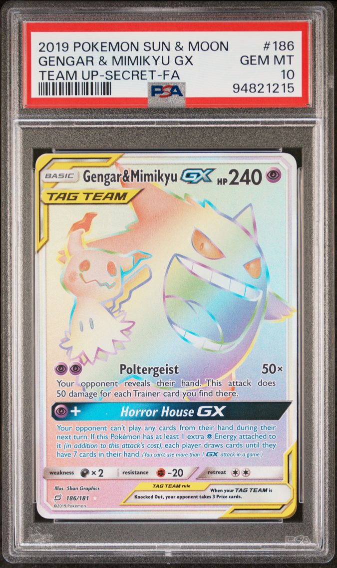 2019 #186 Full Art/Gengar & Mimikyu GX PSA 10 Sun & Moon Team Up