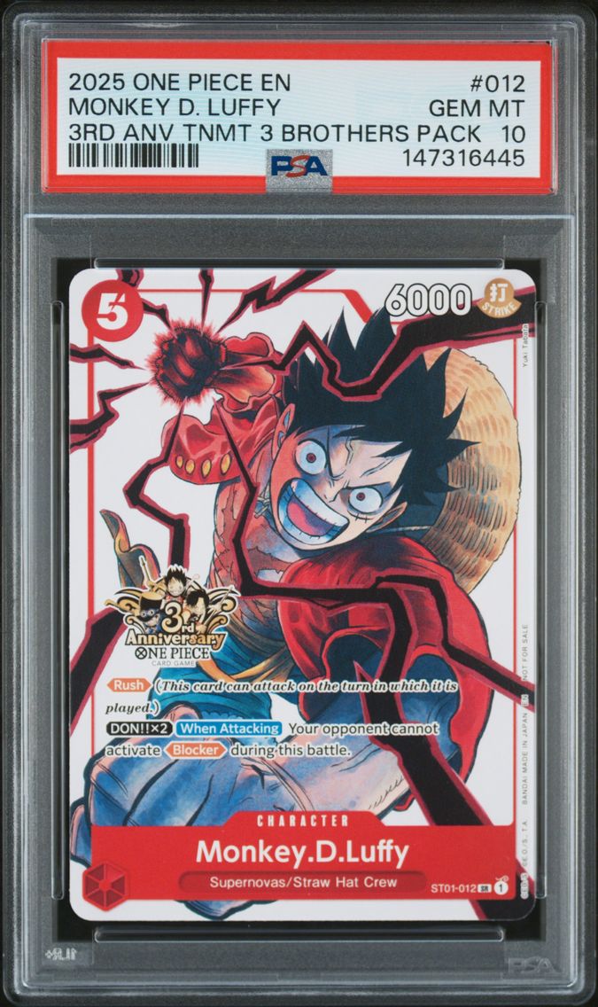 2025 #012 Monkey D. Luffy PSA 10 One Piece 3rd Anniversary Tournament 3 Brothers Pack
