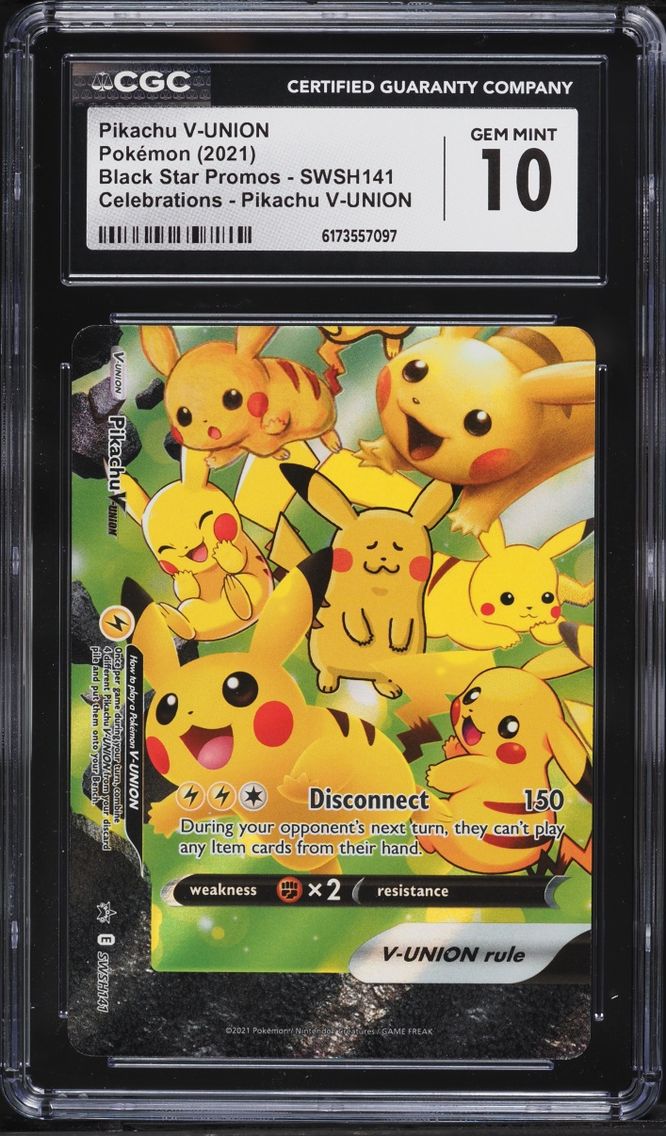 2021 Pokemon Sword & Shield Promo Celebrations Full Art Pikachu V-UNION #SWSH141 CGC 10 GEM