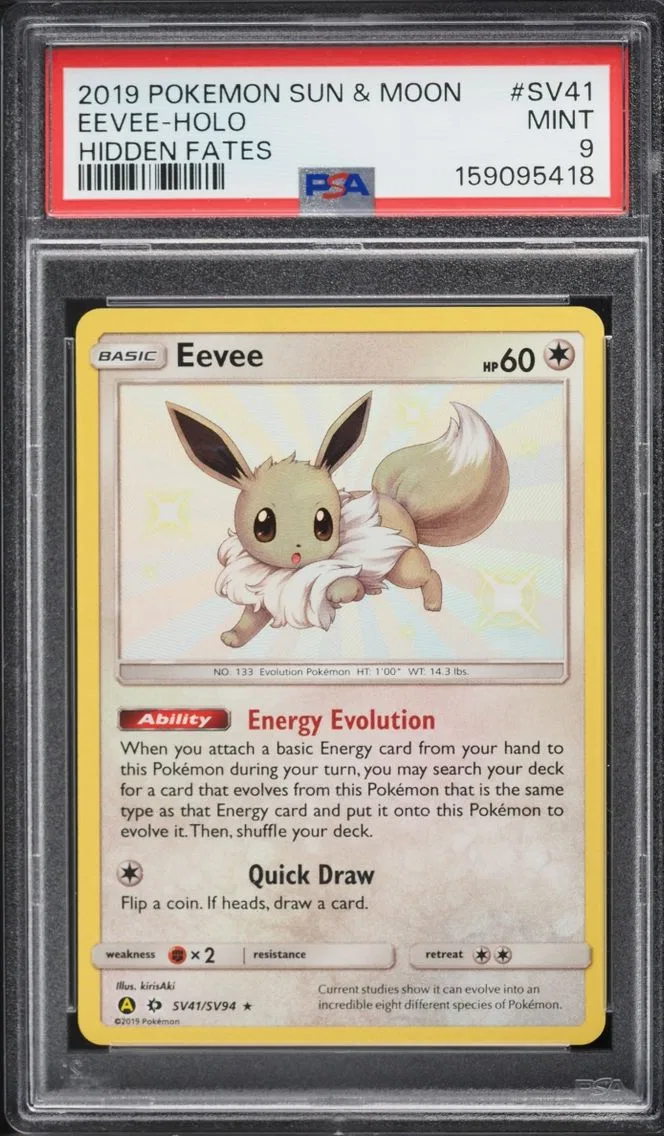 2019 Pokemon Sun & Moon Hidden Fates Shiny Eevee #SV41 PSA 9 MINT