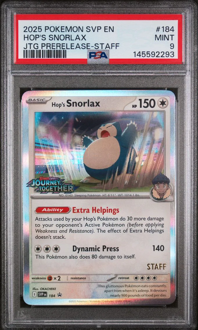 2025 #184 Hop's Snorlax PSA 9 Svp EN-SV Black Star Promo