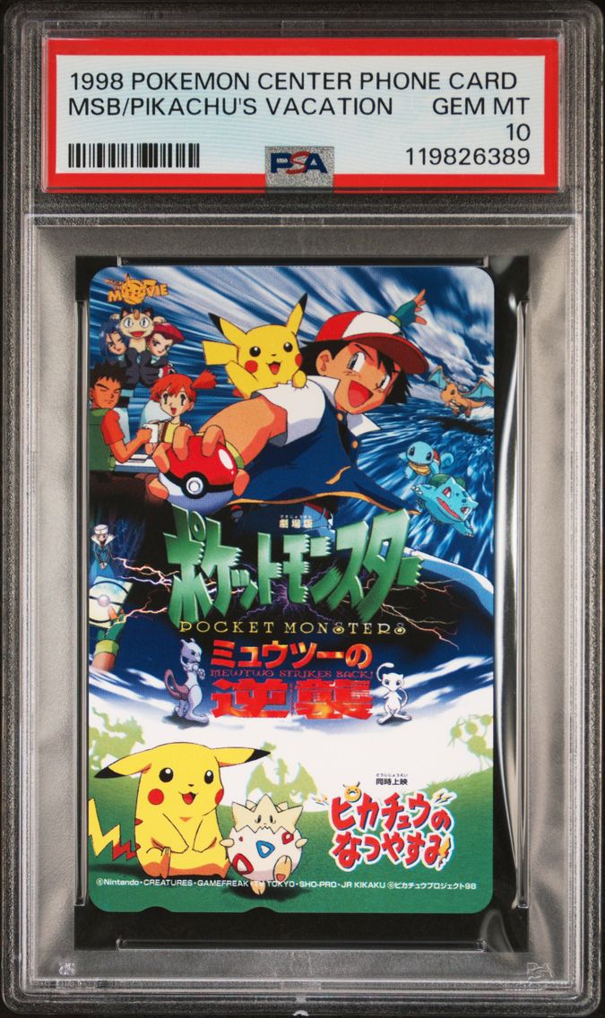 1998 #NA Mewtwo Strikes Back/Pikachu's Vacation PSA 10 Center Phone Card Pokemon