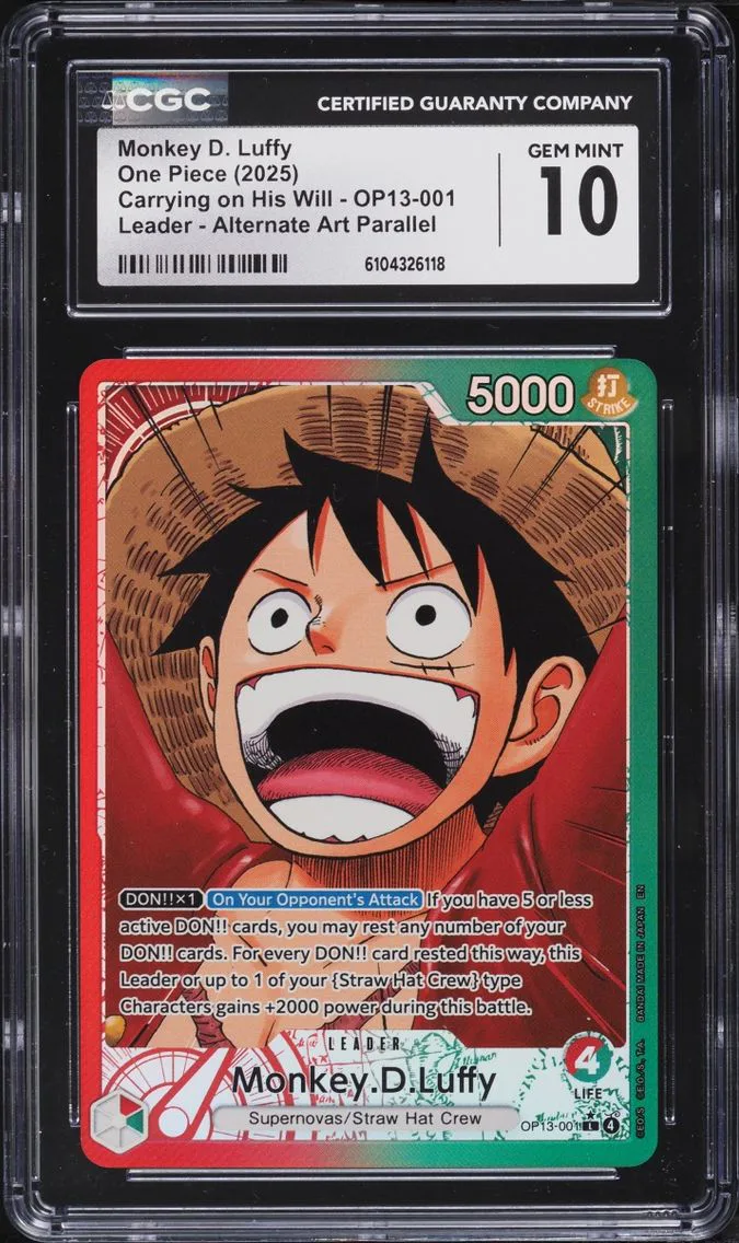 2025 #OP13-001 Monkey D. Luffy CGC 10 One Piece Carrying On His Will Alt Art Leader