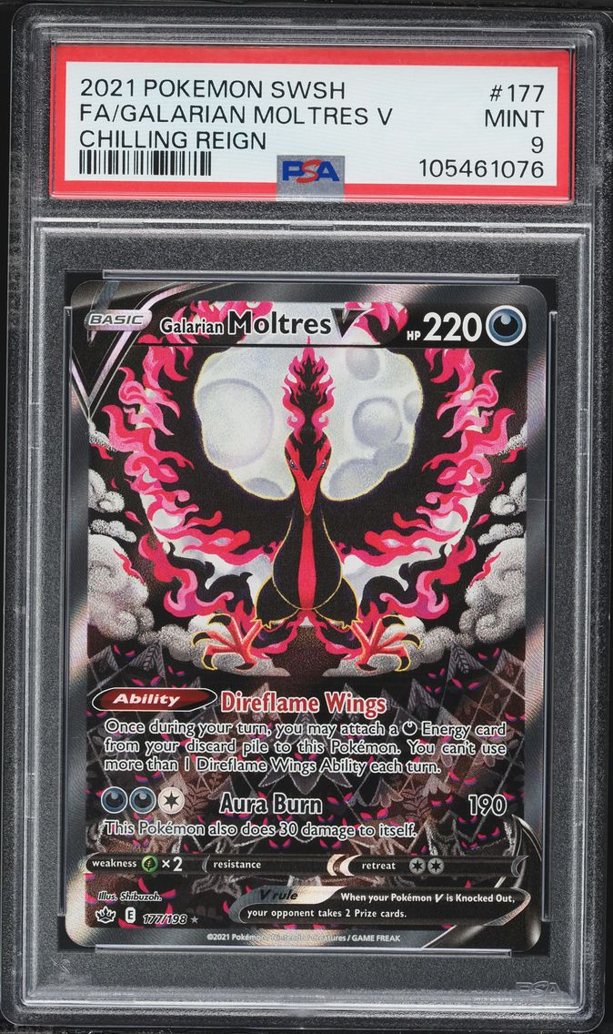 2021 #177 Full Art/Galarian Moltres V PSA 9 Sword & Shield Chilling Reign Pokemon