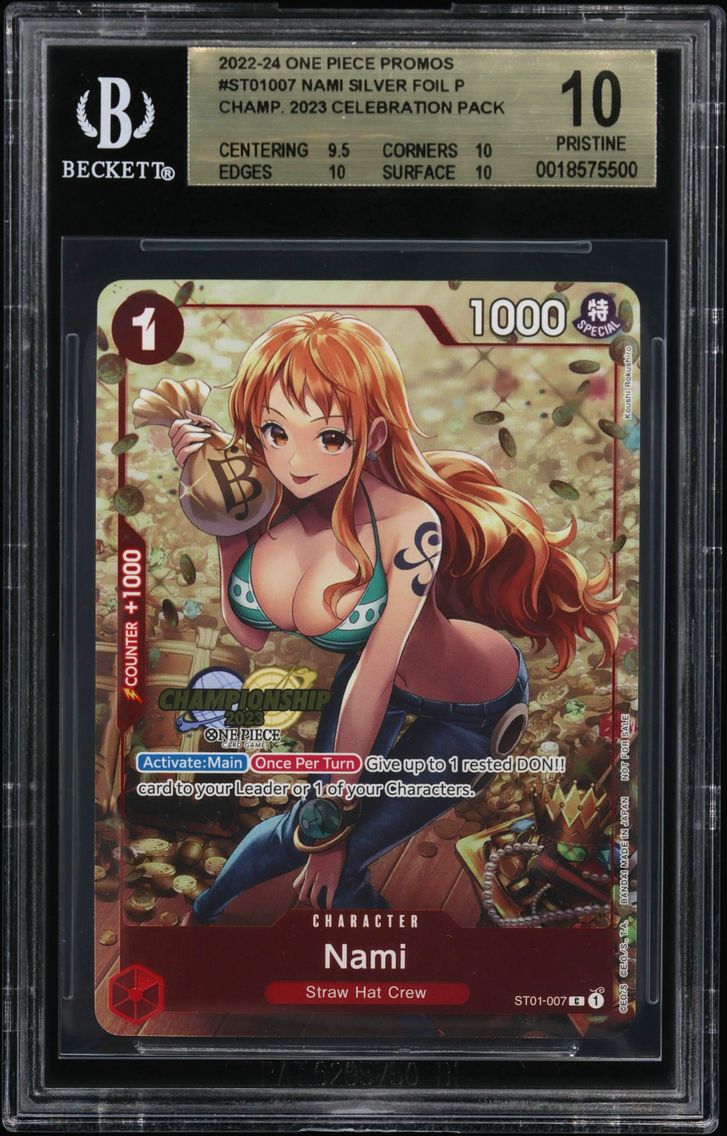2022 #ST01007 Nami SILVER FOIL C/(Championship 2023 Celebration Pack) BGS 10 One Piece Card Game Promos