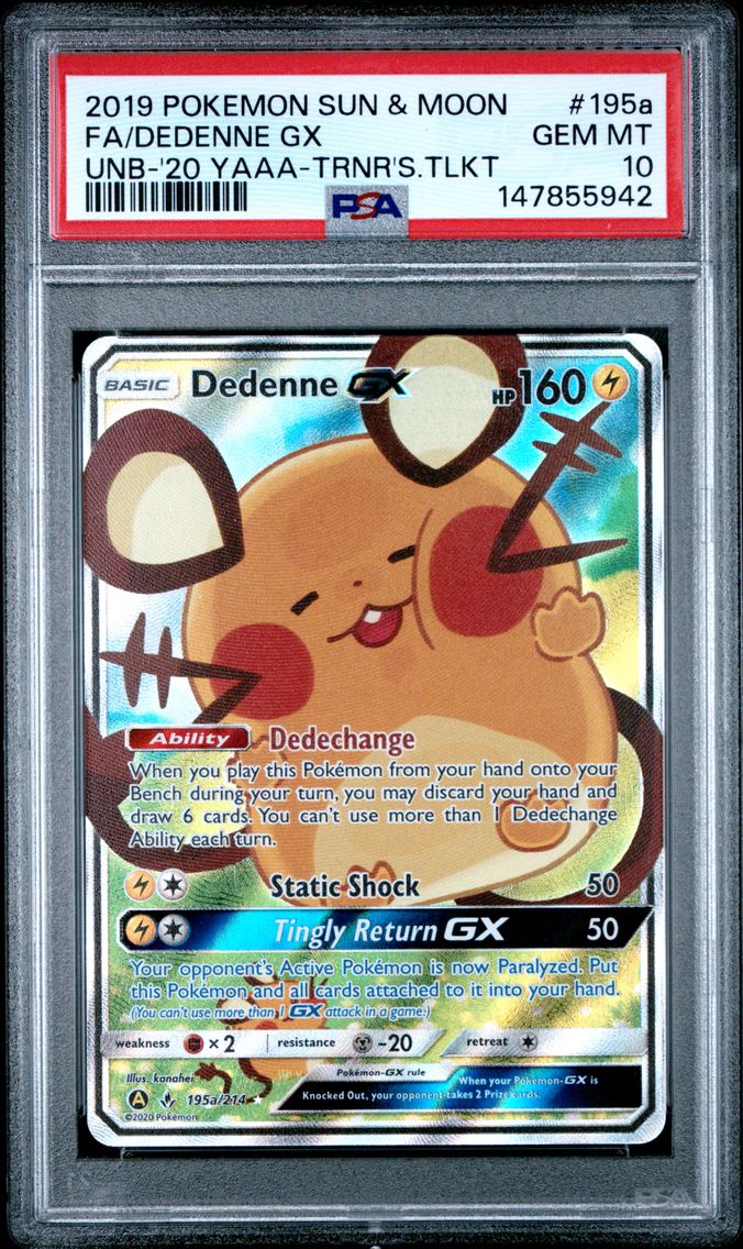 2019 #195a Full Art/Dedenne GX PSA 10 Sun & Moon Unbroken Bonds