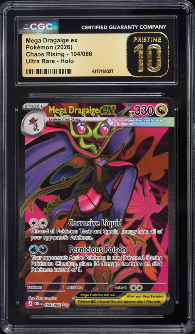 2026 Pokemon Mega Evolution Chaos Rising Full Art Mega Dragalge Ex #104 CGC 10 PRISTINE