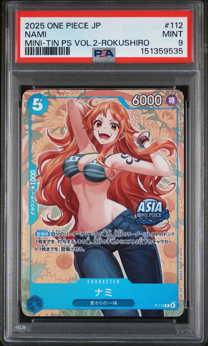 2025 #112 Nami PSA 9 One Piece Japanese Mini-Tin Pack Set Vol.2