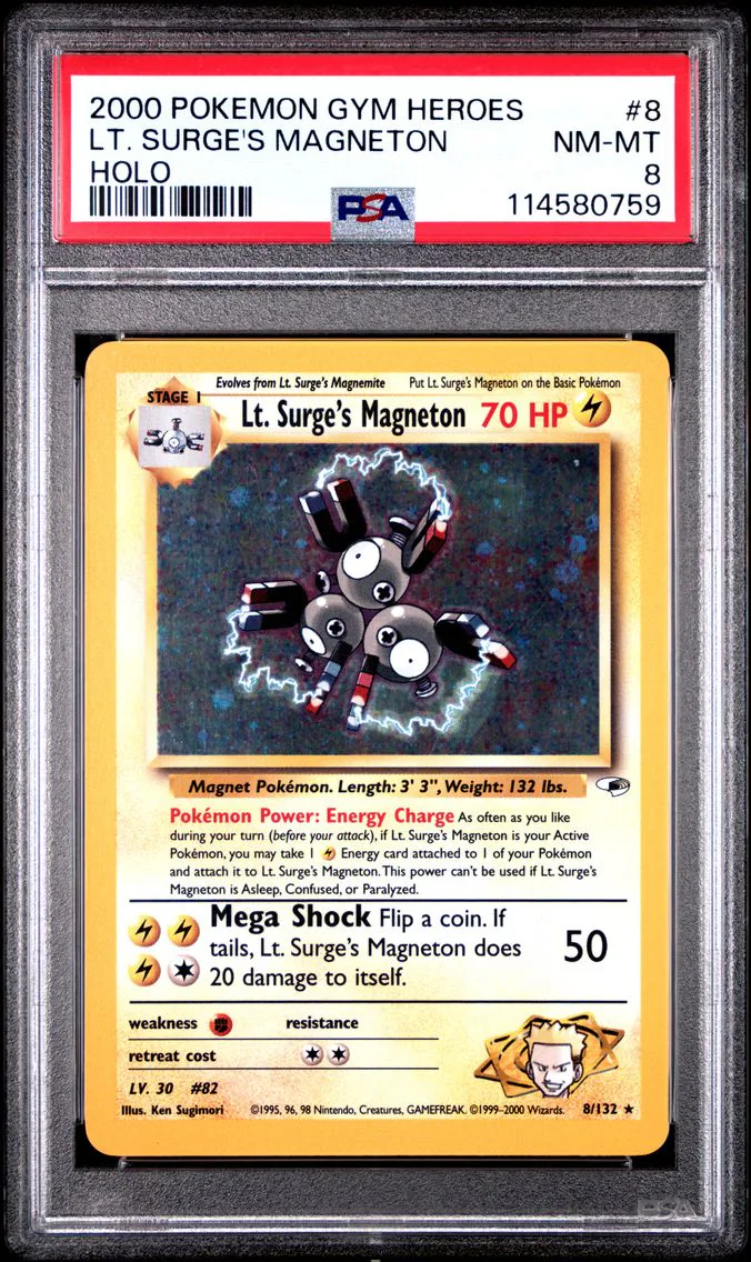 2000 #8 LT. Surge's Magneton PSA 8 Gym Heroes Pokemon