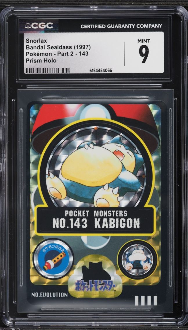 1997 Pokemon Japanese Bandai Sealdass Sticker Prism Snorlax #143 CGC 9 MINT