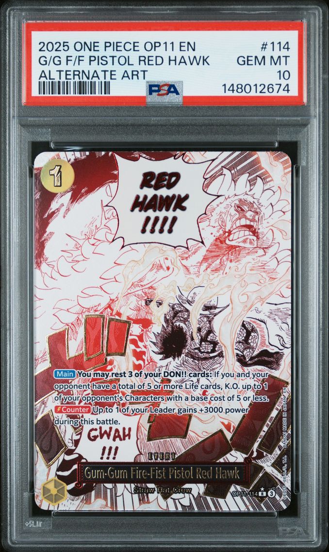 2025 #114 Gum-Gum Fire-Fist Pistol Red Hawk PSA 10 One Piece OP11-A Fist of Divine Speed