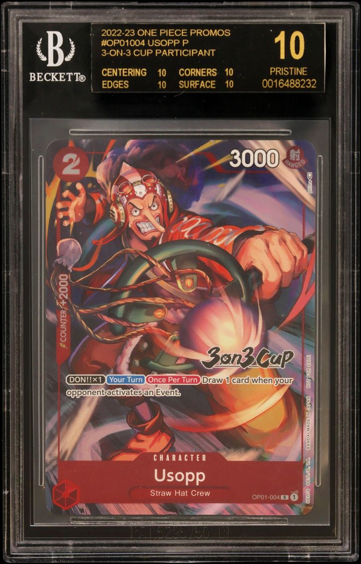 2022 #OP01004 Usopp P/(3-on-3 Cup Participant) BGS 10 One Piece Card Game Promos
