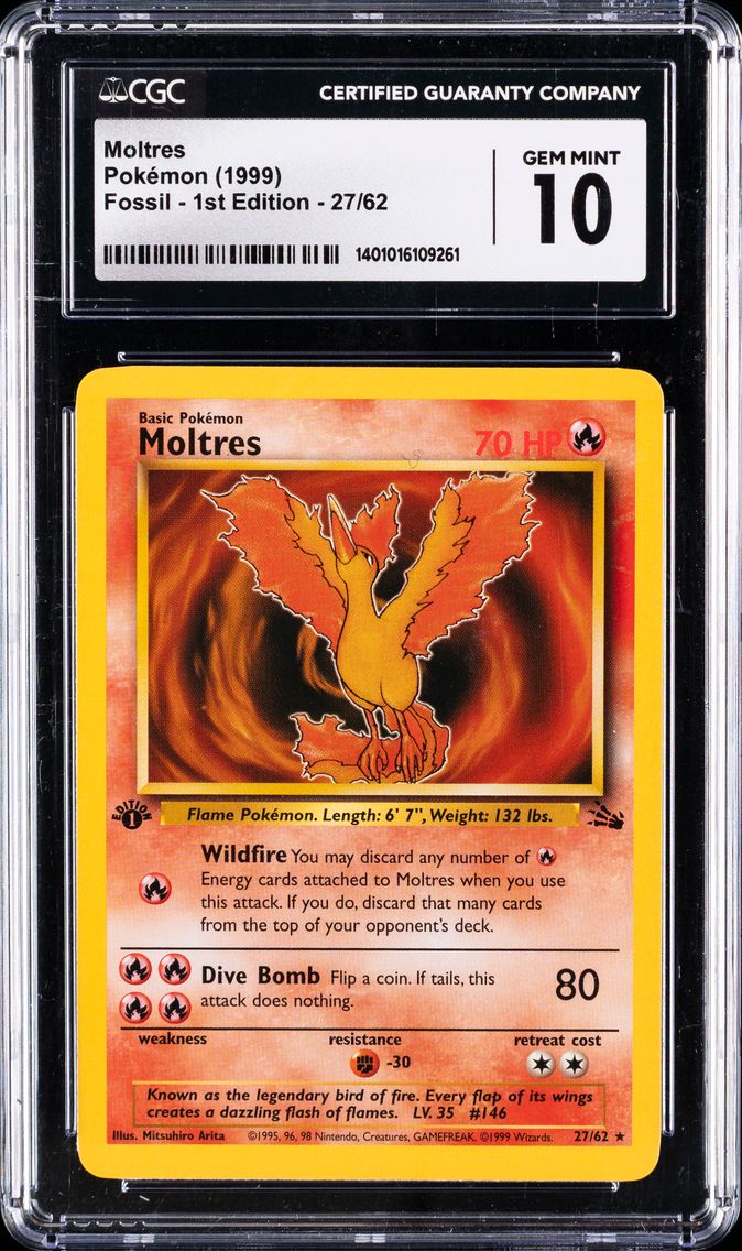 1999 #27 Moltres 1st Edition CGC 10 Fossil Pokemon