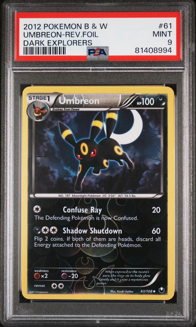 2012 #61 Umbreon-Reverse Foil PSA 9 Black & White Dark Explorers