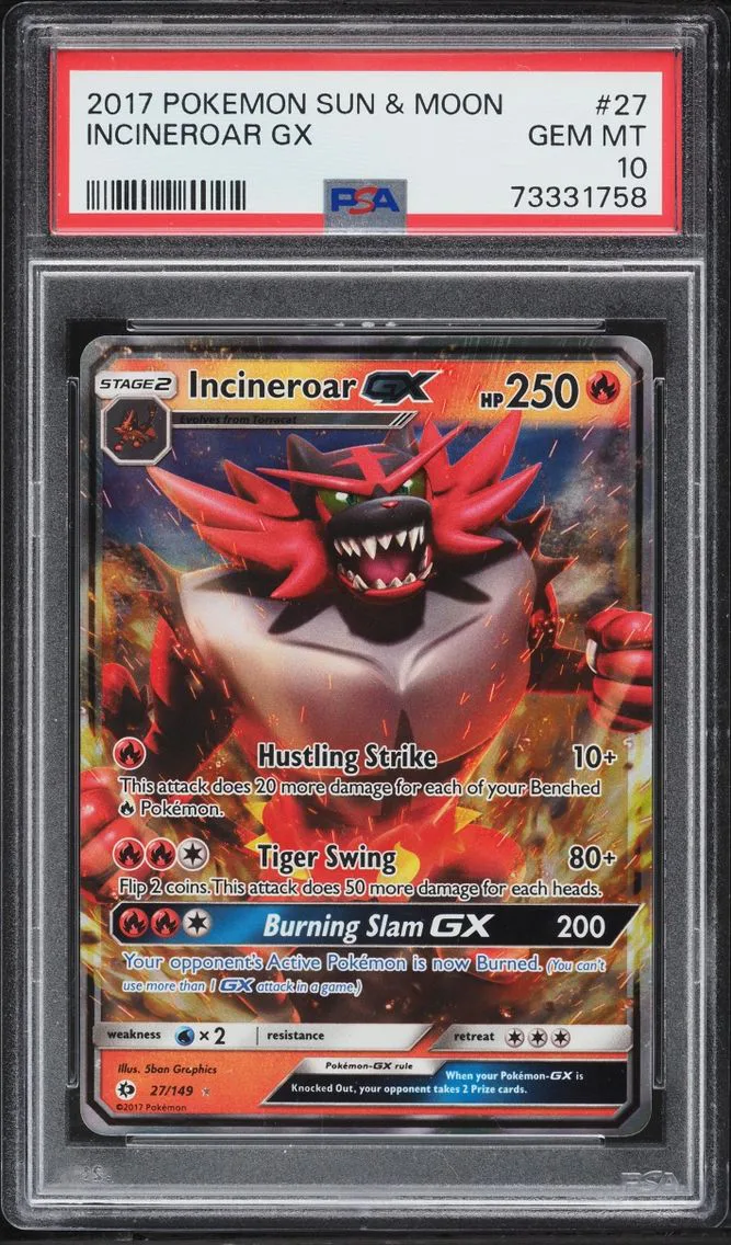 2017 Pokemon Sun & Moon Holo Incineroar GX #27 PSA 10 GEM MINT
