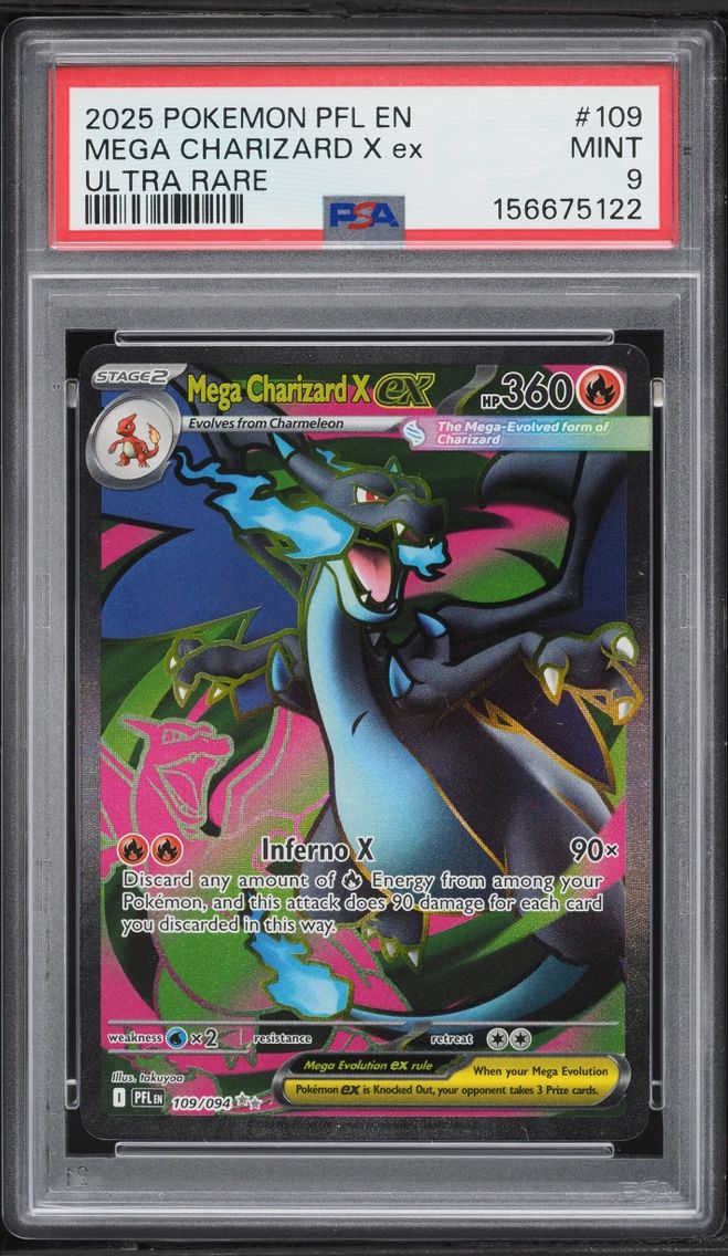 2025 Pokemon Mega Evolution Phantasmal Flames Full Art Mega Charizard X Ex #109 PSA 9 MINT
