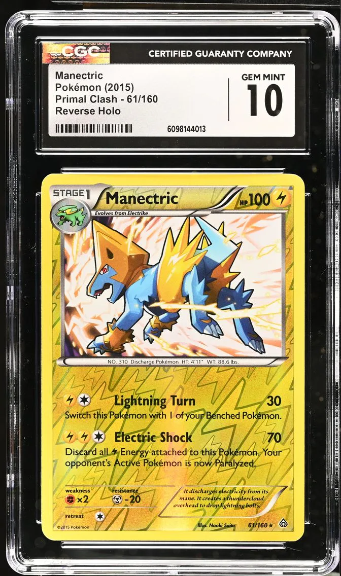 2015 #61 Manectric Reverse Holo CGC 10 Primal Clash - English