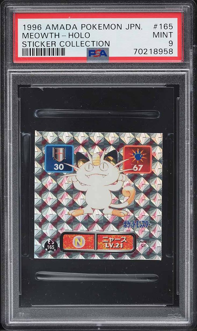 1996 Pokemon Japanese Amada Sticker Collection Holo Meowth #165 PSA 9 MINT
