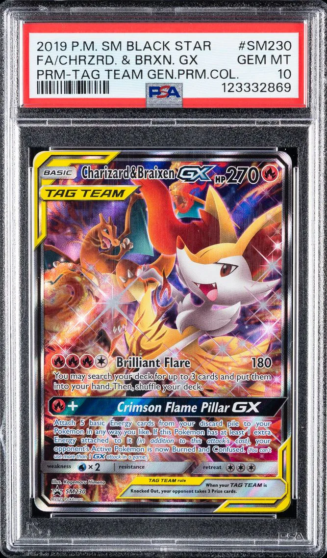 2019 #SM230 Full Art/Charizard & Braixen GX PSA 10 SM Black Star Promo Pokemon