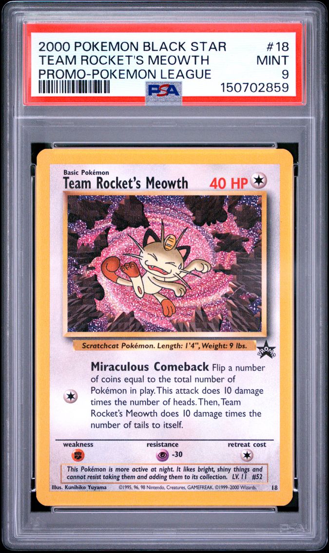 2000 #18 Team Rocket's Meowth PSA 9 Promo Black Star