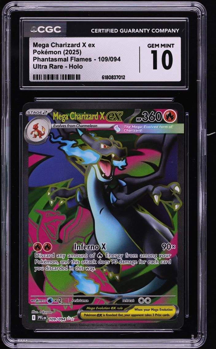 2025 Pokemon Mega Evolution Phantasmal Flames Full Art Mega Charizard X EX #109 CGC 10 GEM MINT