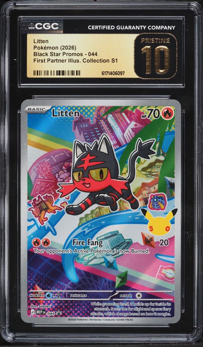 2026 Pokemon Mega Promo First Partner Illustration S1 Full Art Litten #44 CGC 10 PRISTINE