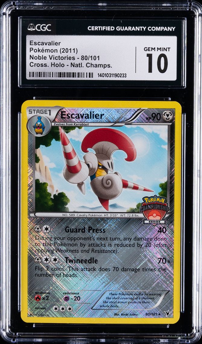 2011 #80 Escavalier CGC 10 Gem Mint Pokemon | Noble Victories - Cross. Holo - Natl. Champs.