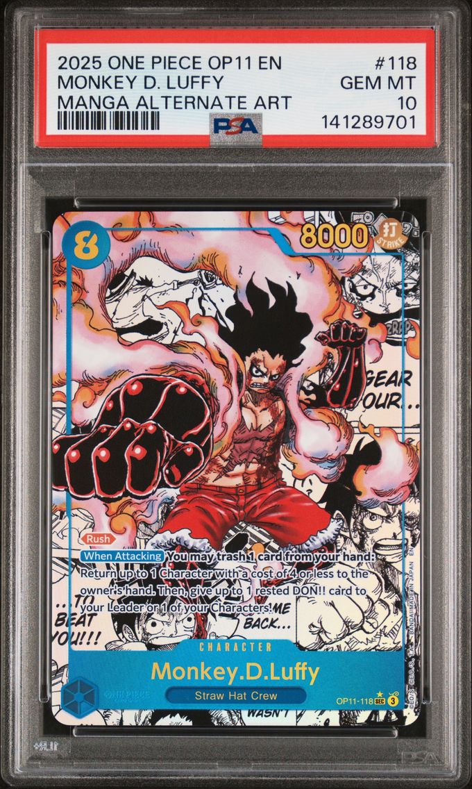 2025 #118 Monkey D. Luffy Manga Alternate Art PSA 10 OP11-A Fist of Divine Speed One Piece