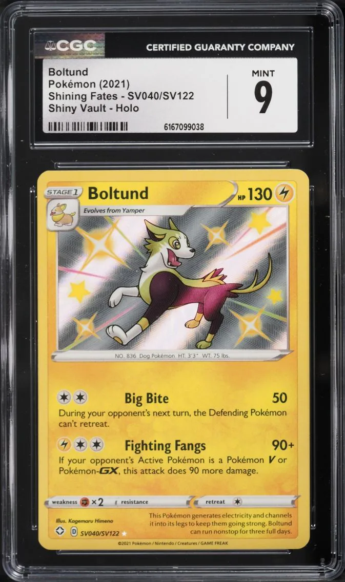 2021 Pokemon Sword & Shield Shining Fates Shiny Vault Holo Shiny Boltund #SV040 CGC 9 MINT