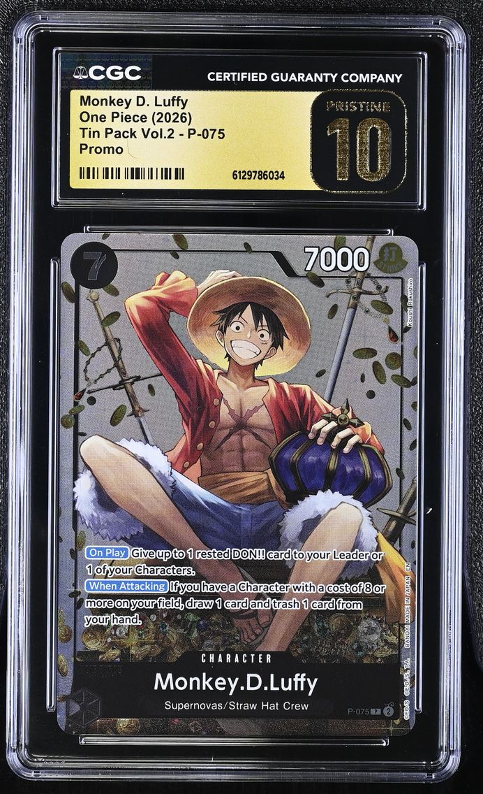 2026 #P-075 Monkey D. Luffy CGC 10 (EN above Japan on Border) Tin Pack Vol.2 (Coins In BG) - English One Piece
