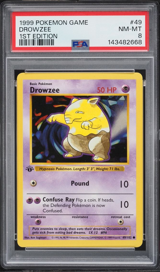 1999 Pokemon Base Set Shadowless 1st Edition Drowzee #49 PSA 8 NM-MT
