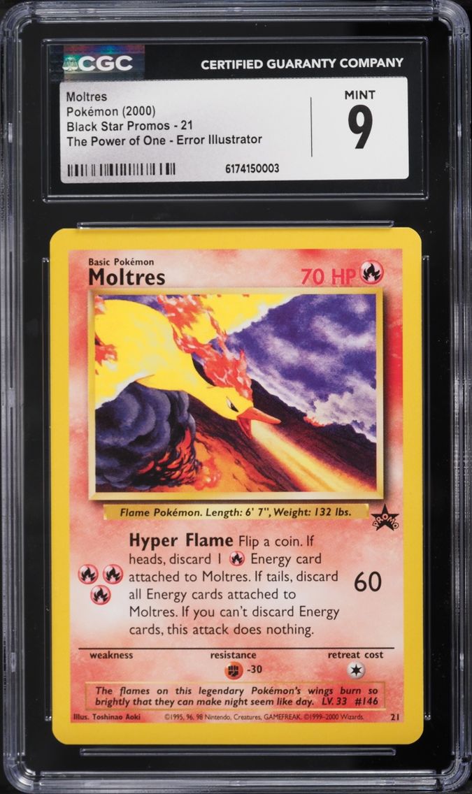 2000 Pokemon Black Star Promo The Power Of One Error Moltres #21 CGC 9 MINT