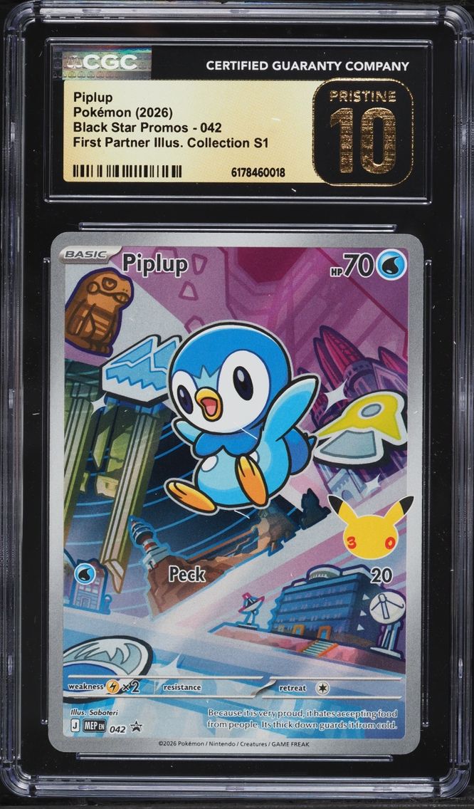 2026 Pokemon Mega Promo First Partner Illustration Full Art Piplup #42 CGC 10 PRISTINE