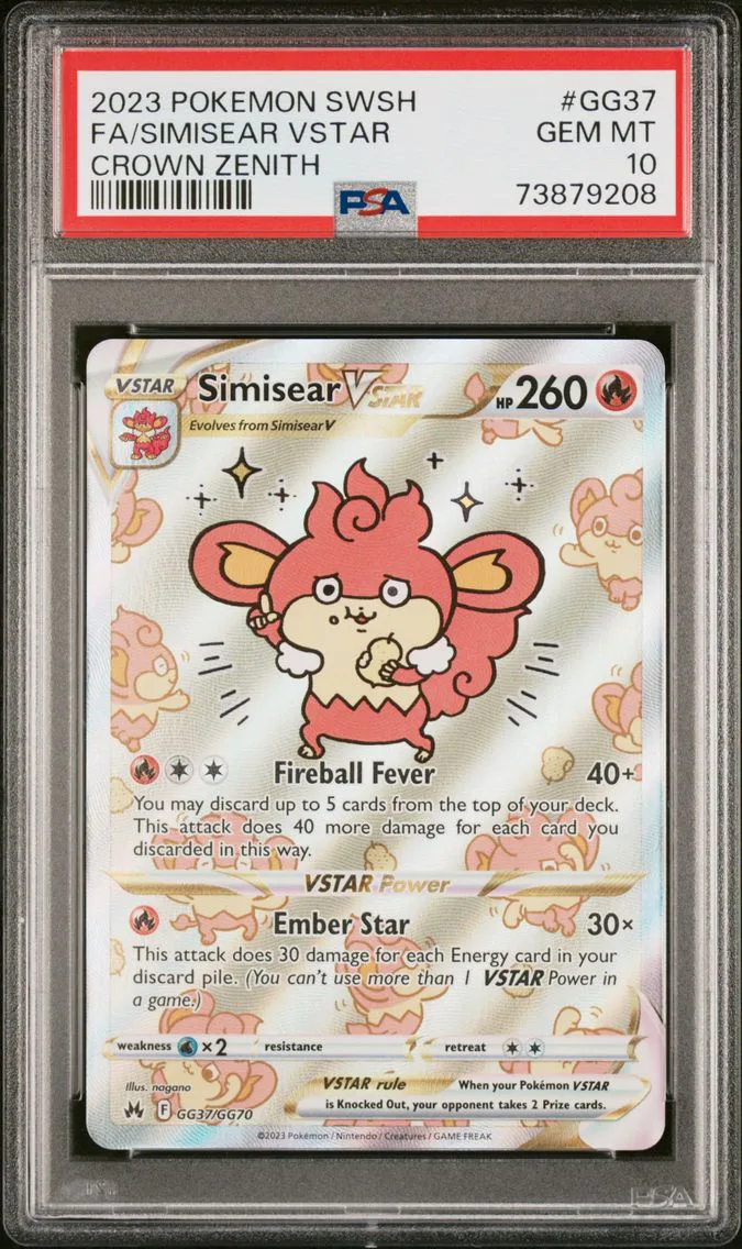 2023 #GG37 Full Art/Simisear Vstar PSA 10 Sword and Shield Crown Zenith Pokemon