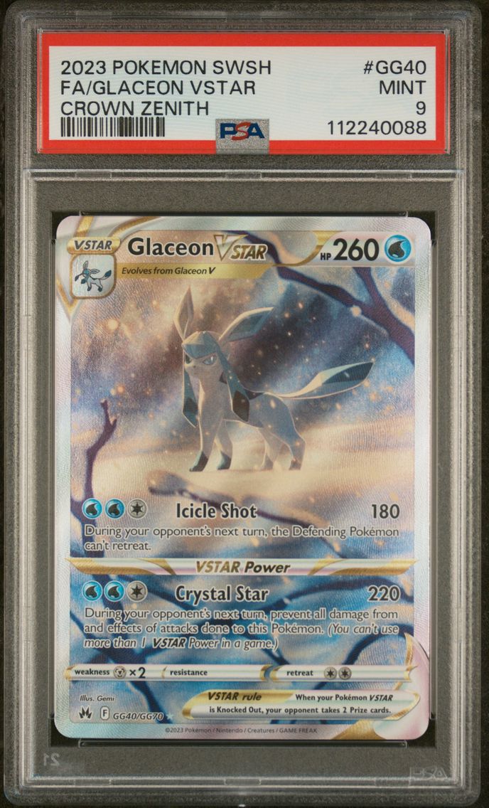 2023 #GG40 Full Art/Glaceon Vstar PSA 9 Sword and Shield Crown Zenith