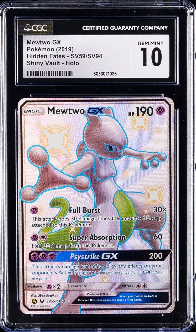 2019 #SV59 Full Art/Mewtwo GX CGC 10 Sun & Moon Hidden Fates Pokemon