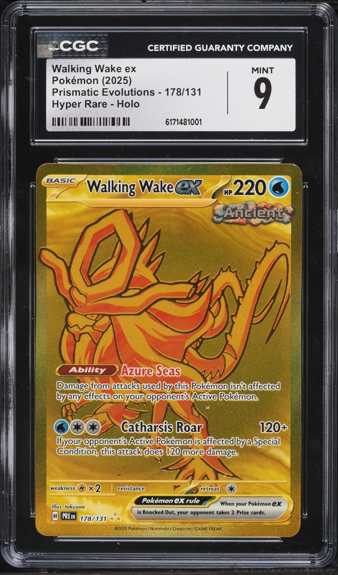 2025 Pokemon Scarlet & Violet Prismatic Evolutions Gold Rare Walking Wake Ex #178 CGC 9 MINT