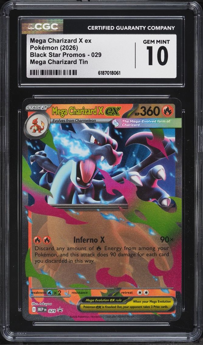 2026 #29 Mega Charizard X EX CGC 10 Pokemon Mega Evolution Black Star Promo Tin