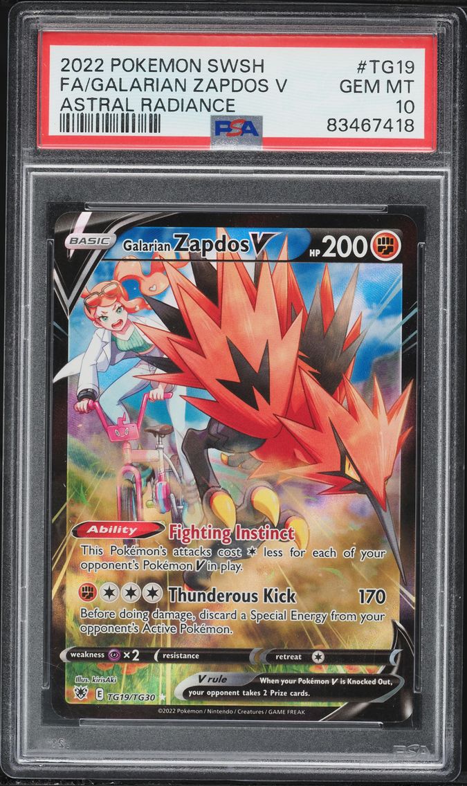 2022 #TG19 Full Art/Galarian Zapdos V PSA 10 Sword & Shield Astral Radiance Pokemon