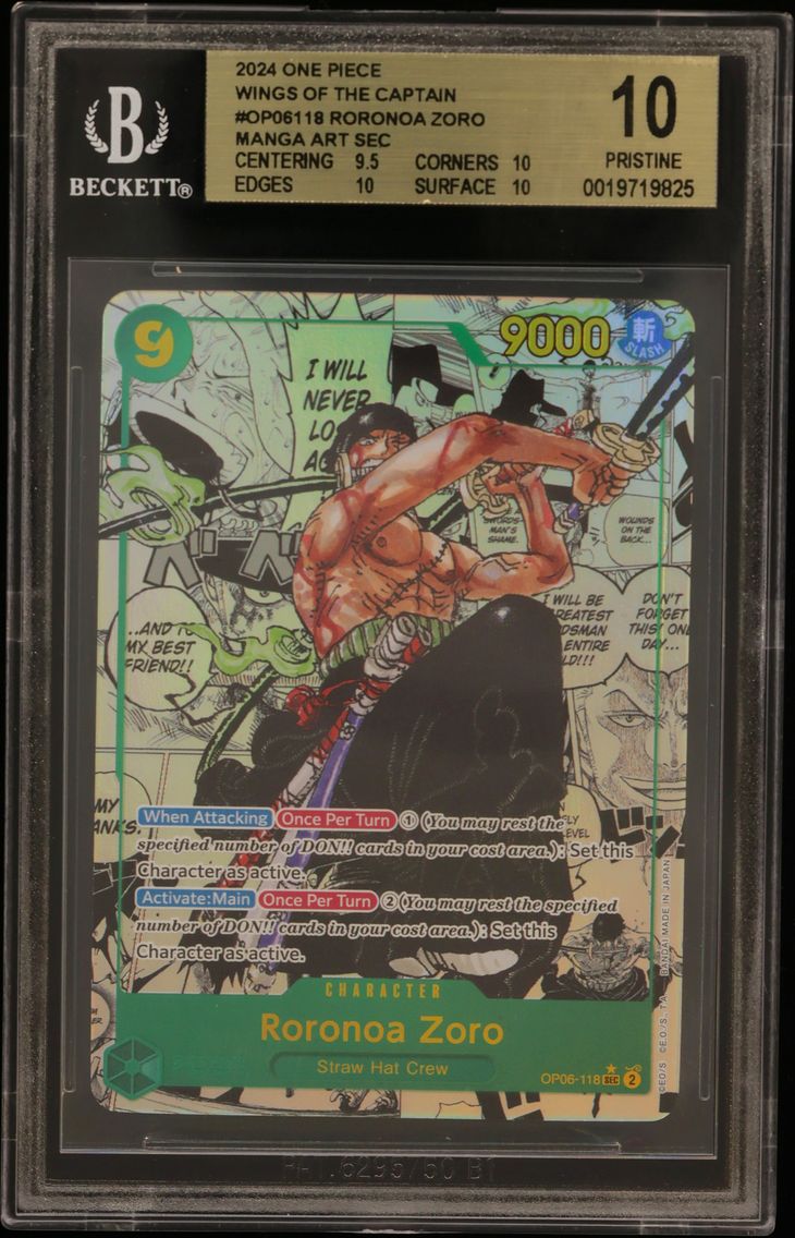 2024 #OP06118 Roronoa Zoro MANGA ART SEC BGS 10 One Piece Card Game Wings of the Captain