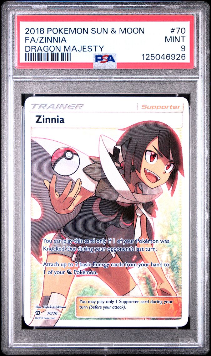 2018 #70 Full Art/Zinnia PSA 9 Sun & Moon Dragon Majesty Pokemon