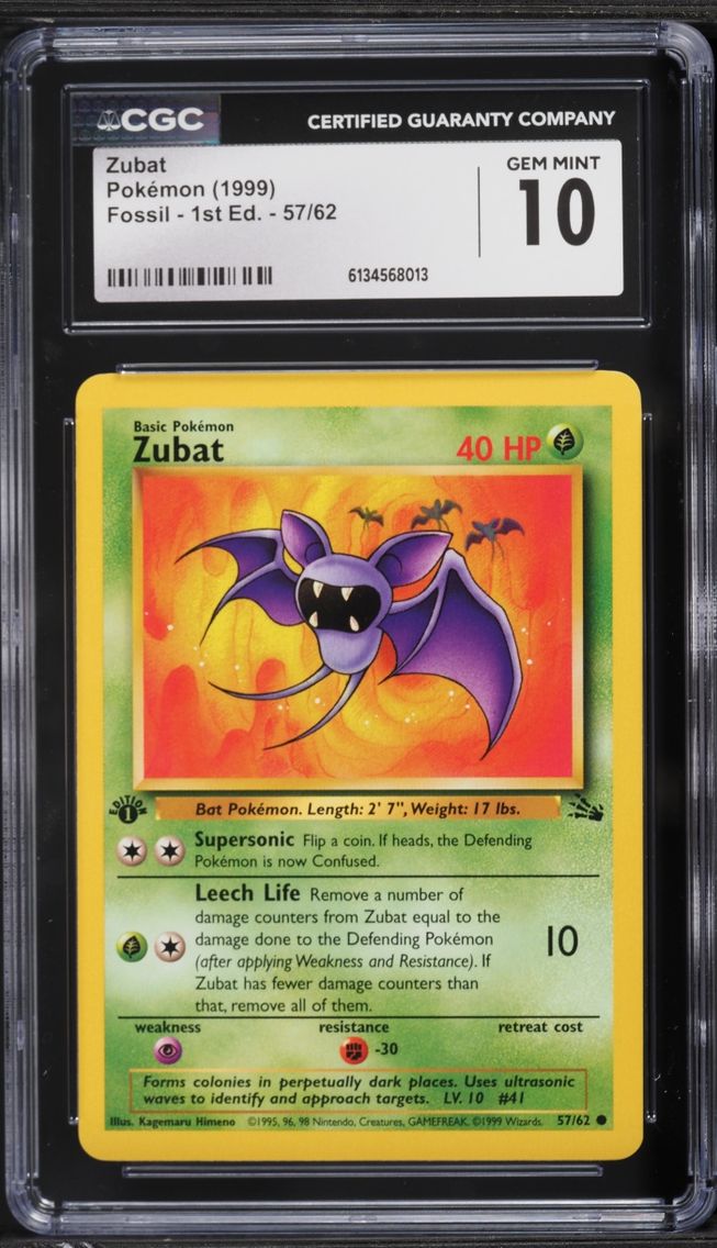 1999 Pokemon Fossil 1st Edition Zubat #57 CGC 10 GEM MINT