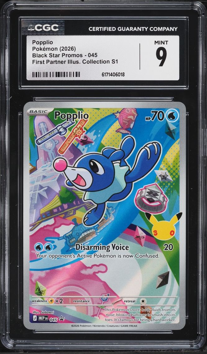 2026 Pokemon Mega Evolution Promo First Partner Illustration S1 Full Art Popplio #45 CGC 9 MINT