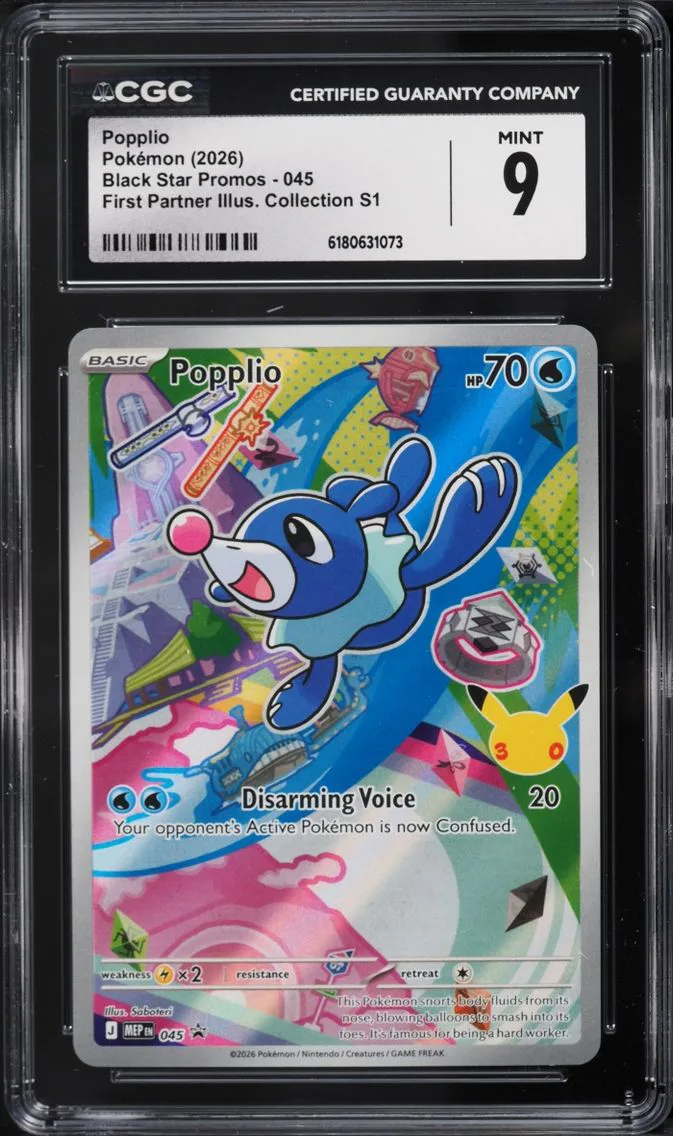 2026 Pokemon Mega Evolution Promo First Partner Illustration S1 Full Art Popplio #45 CGC 9 MINT