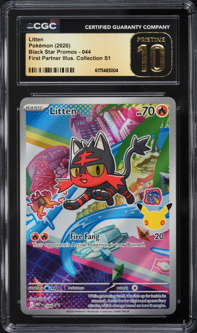 2026 Pokemon Mega Promo First Partner Illustration Full Art Litten #44 CGC 10 PRISTINE
