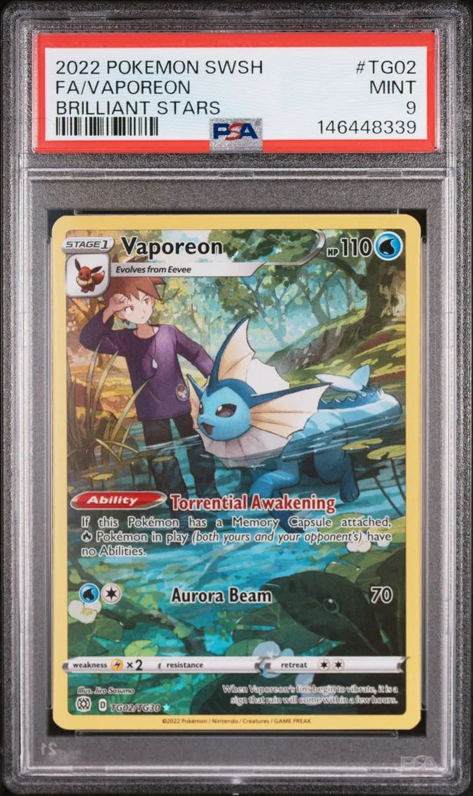 2022 #TG02 Full Art/Vaporeon PSA 9 Sword & Shield Brilliant Stars