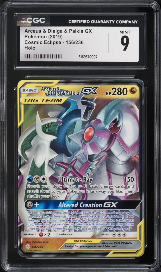 2019 Pokemon Sun & Moon Cosmic Eclipse Alt Art Arceus & Dialga & Palkia GX #156 CGC 9 MINT