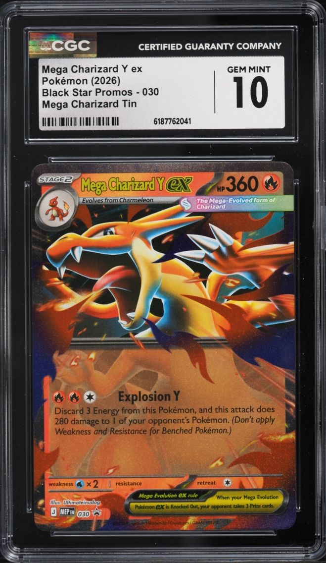 2026 #30 Mega Charizard Y EX CGC 10 Pokemon Mega Evolution Black Star Promo Tin