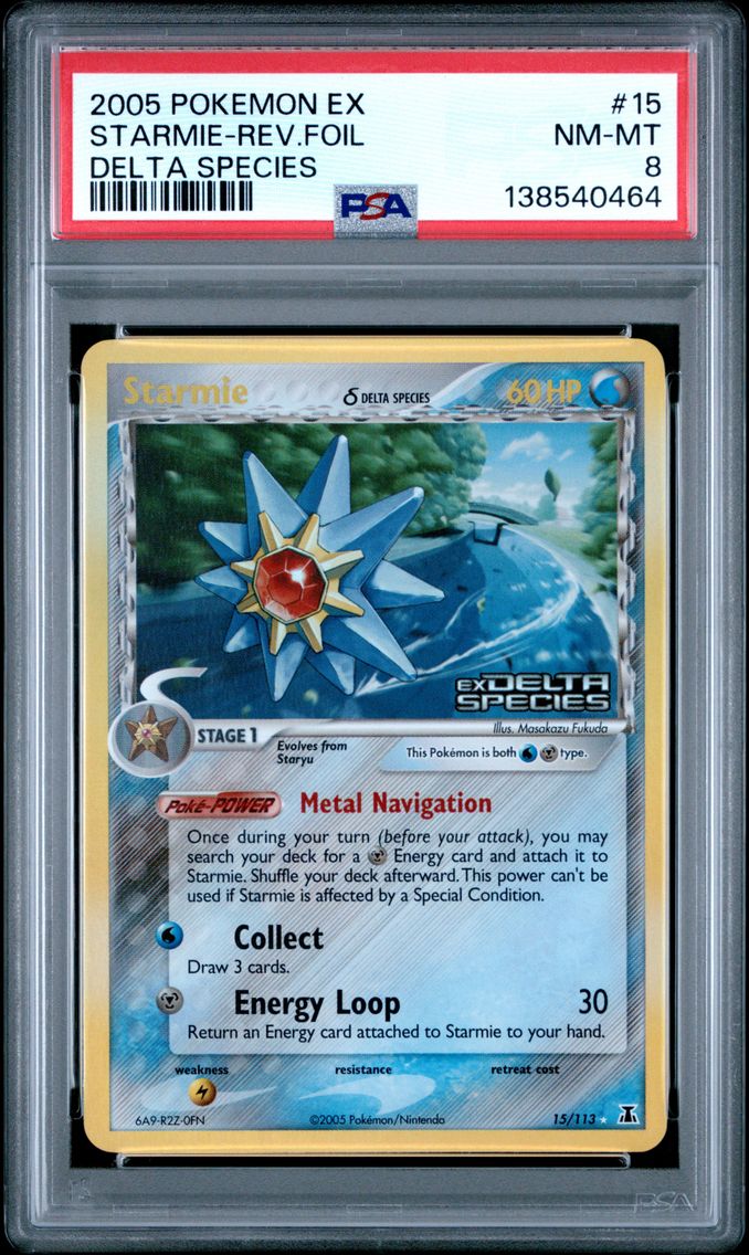 2005 #15 Starmie-Reverse Foil PSA 8 EX Delta Species