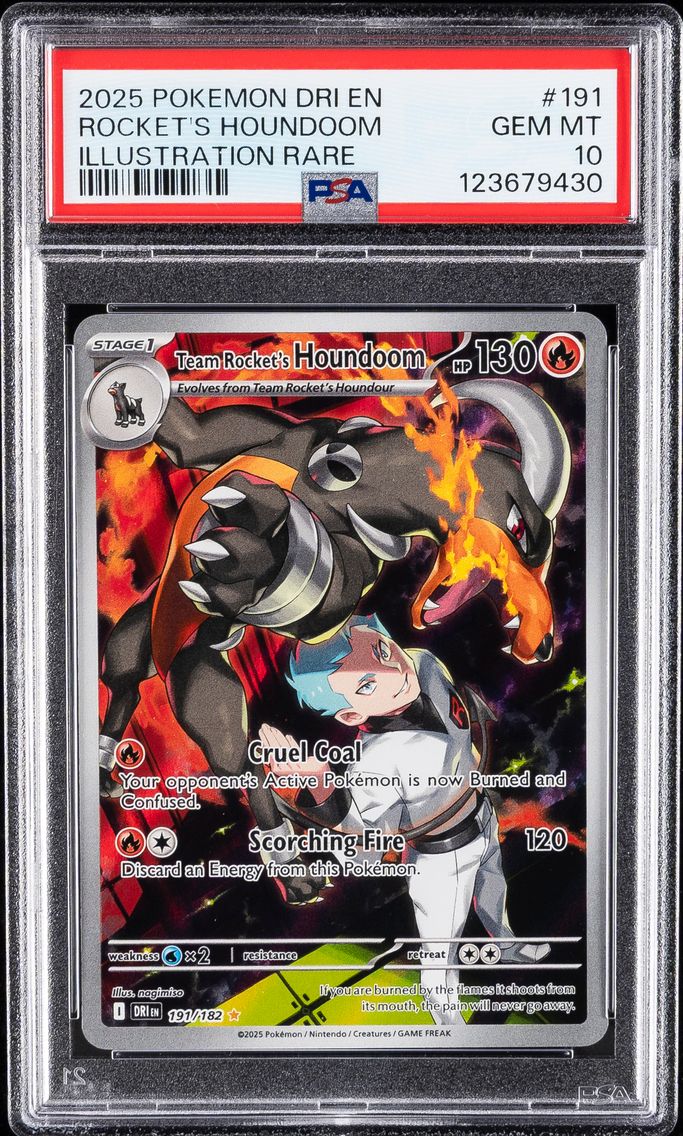 2025 #191 Team Rocket's Houndoom PSA 10 Dri EN-Destined Rivals Pokemon